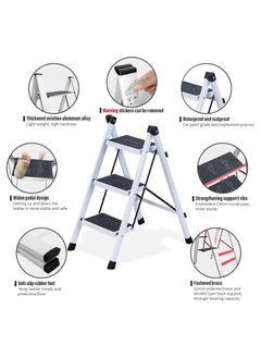 DMG TECH 3 Step Ladder, Lightweight Folding Step Stools with Anti-Slip Sturdy and Wide Pedal, Thickened & Space-Saving, Portable Multi-Use Stepladder for Home Kitchen Office  - Image 3