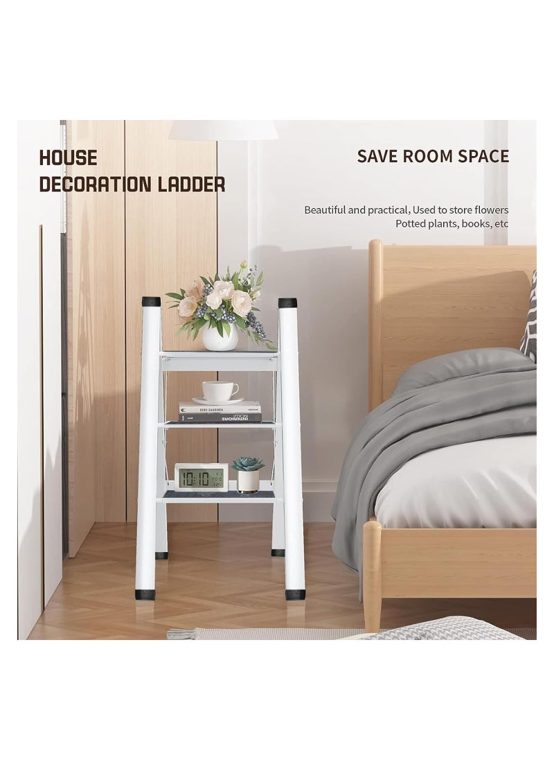 DMG TECH - 3 Step Ladder, Lightweight Folding Step Stools with Anti-Slip Sturdy and Wide Pedal, Thickened & Space-Saving, Portable Multi-Use Stepladder for Home Kitchen Office - Image 1
