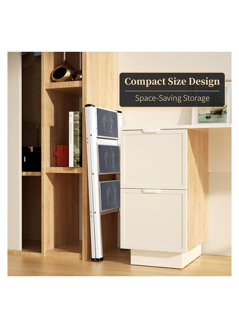 DMG TECH - 3 Step Ladder, Lightweight Folding Step Stools with Anti-Slip Sturdy and Wide Pedal, Thickened & Space-Saving, Portable Multi-Use Stepladder for Home Kitchen Office - Image 1