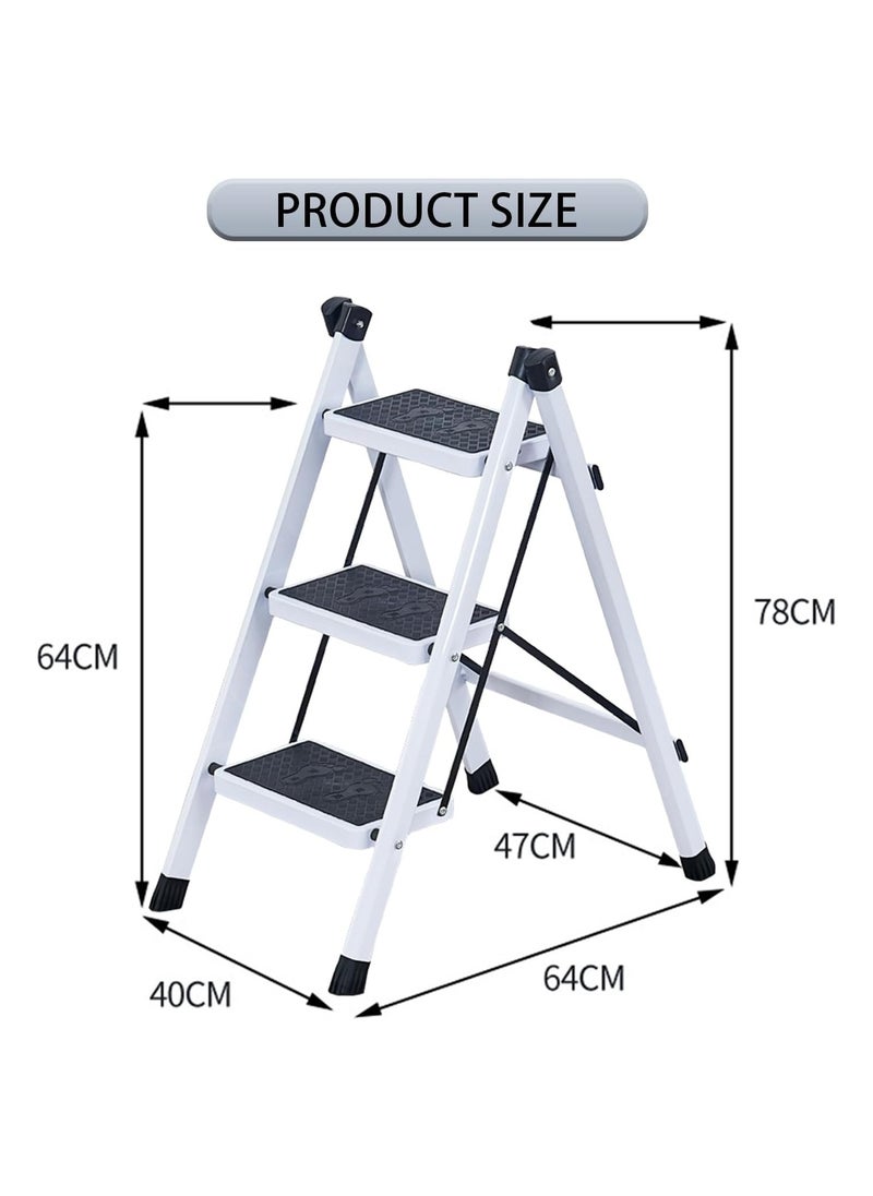 DMG TECH - 3 Step Ladder, Lightweight Folding Step Stools with Anti-Slip Sturdy and Wide Pedal, Thickened & Space-Saving, Portable Multi-Use Stepladder for Home Kitchen Office - Image 1