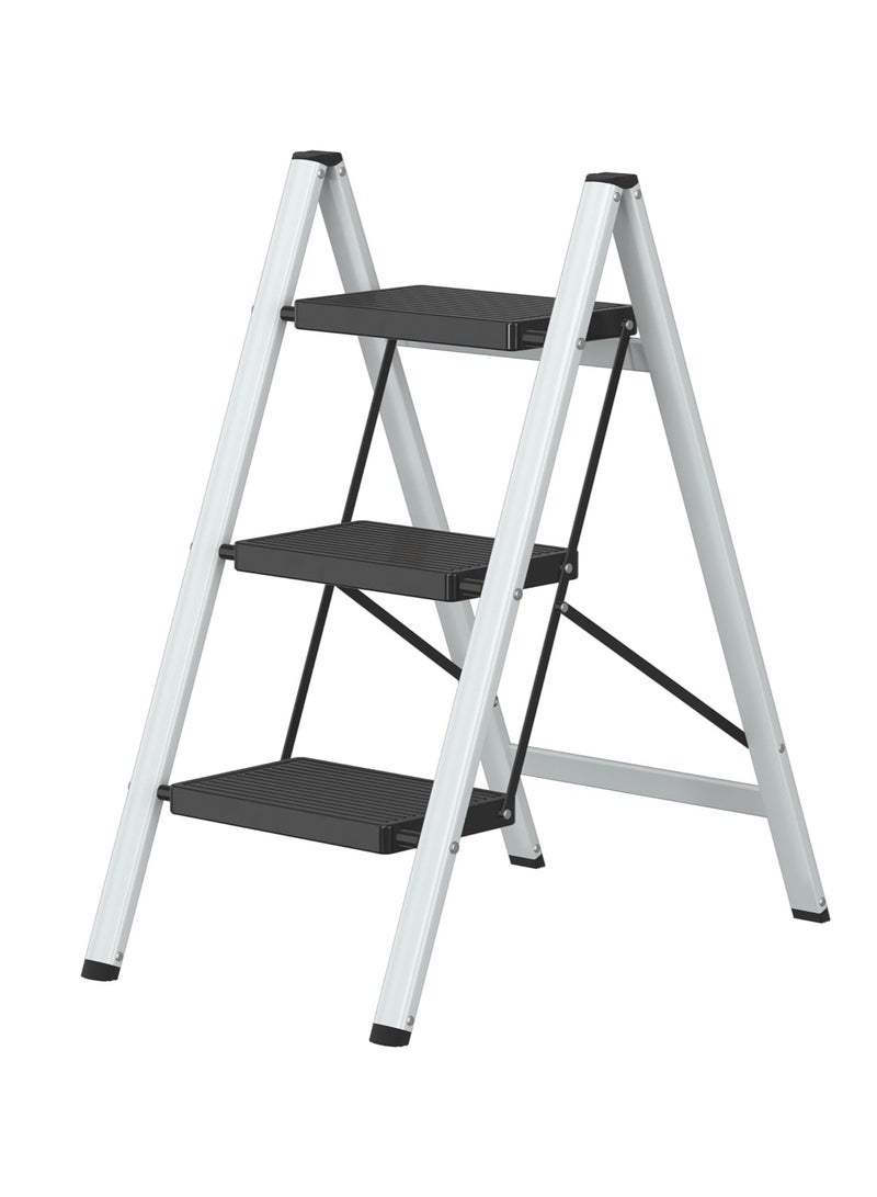 DMG TECH 3 Step Ladder, Lightweight Folding Step Stools with Anti-Slip Sturdy and Wide Pedal, Thickened & Space-Saving, Portable Multi-Use Stepladder for Home Kitchen Office - Image 1