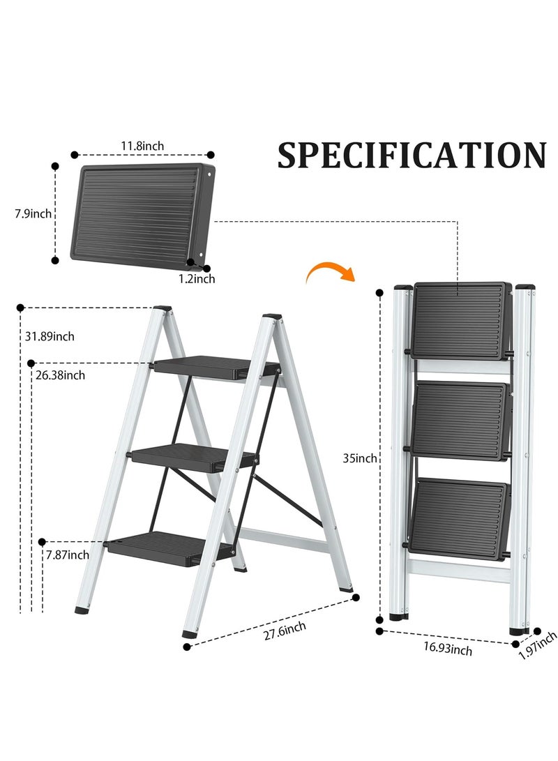 DMG TECH 3 Step Ladder, Lightweight Folding Step Stools with Anti-Slip Sturdy and Wide Pedal, Thickened & Space-Saving, Portable Multi-Use Stepladder for Home Kitchen Office - Image 3