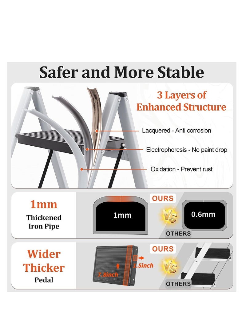 DMG TECH 3 Step Ladder, Lightweight Folding Step Stools with Anti-Slip Sturdy and Wide Pedal, Thickened & Space-Saving, Portable Multi-Use Stepladder for Home Kitchen Office - Image 4