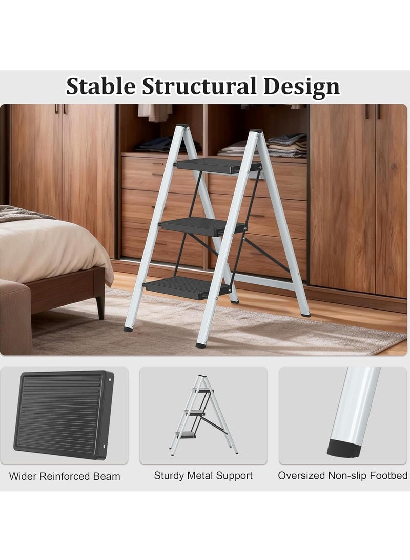 DMG TECH 3 Step Ladder, Lightweight Folding Step Stools with Anti-Slip Sturdy and Wide Pedal, Thickened & Space-Saving, Portable Multi-Use Stepladder for Home Kitchen Office - Image 5