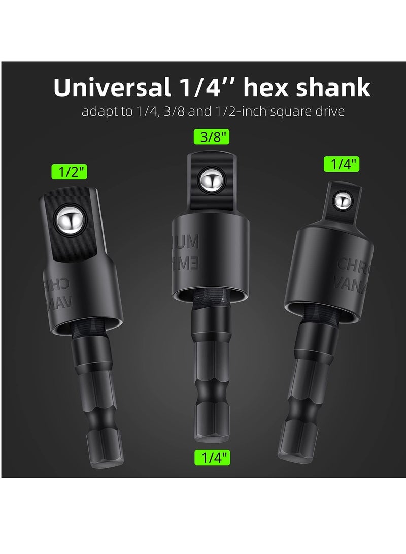 Impact Grade Sockets Adapter, 4 Pcs Power Drill Sockets Adapter Set with 360 Degree Rotatable Hex Shank Drill Adapters, 105 Degree Right Angle Screwdriver Attachment, Flexible Shaft Extension Bit - Image 3