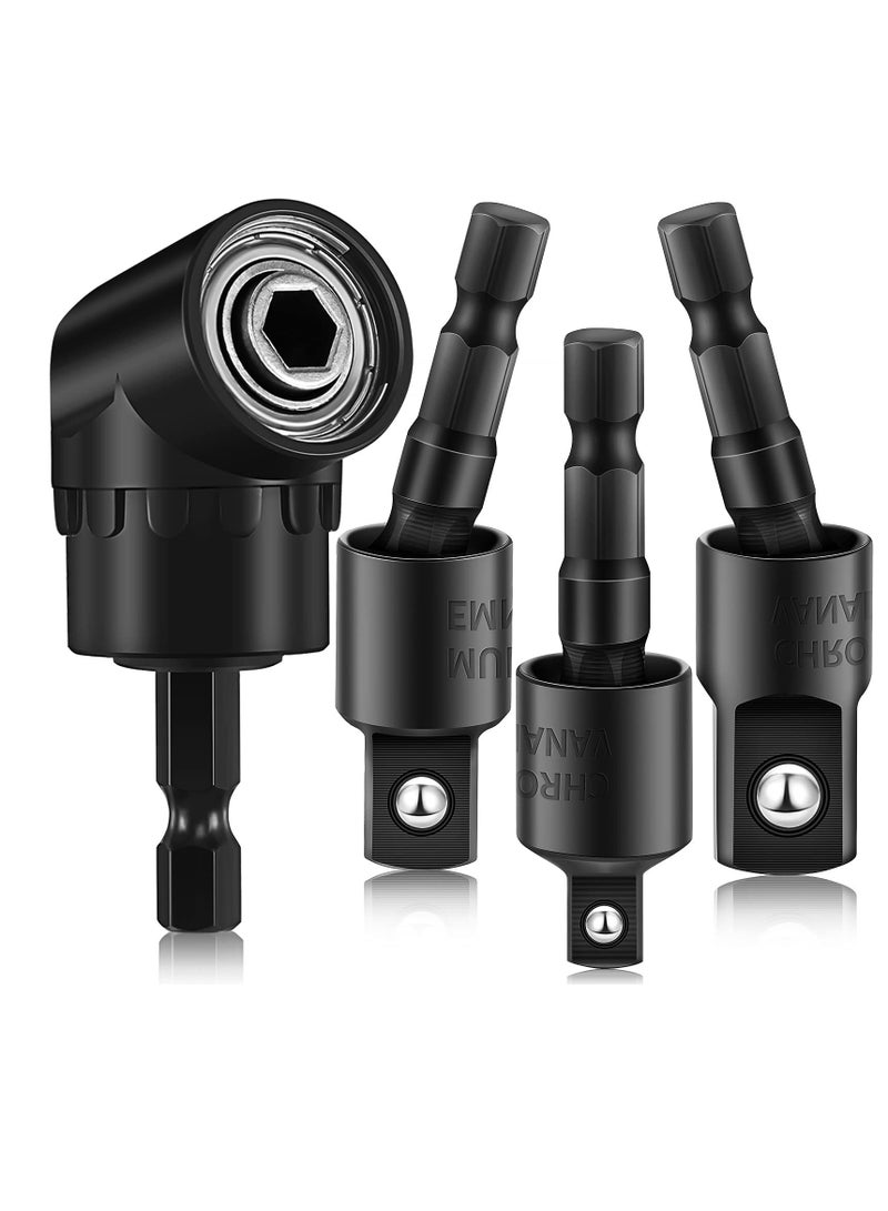 Impact Grade Sockets Adapter, 4 Pcs Power Drill Sockets Adapter Set with 360 Degree Rotatable Hex Shank Drill Adapters, 105 Degree Right Angle Screwdriver Attachment, Flexible Shaft Extension Bit - Image 1