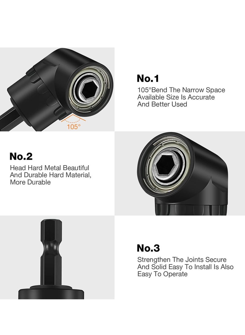 Impact Grade Sockets Adapter, 4 Pcs Power Drill Sockets Adapter Set with 360 Degree Rotatable Hex Shank Drill Adapters, 105 Degree Right Angle Screwdriver Attachment, Flexible Shaft Extension Bit - Image 4