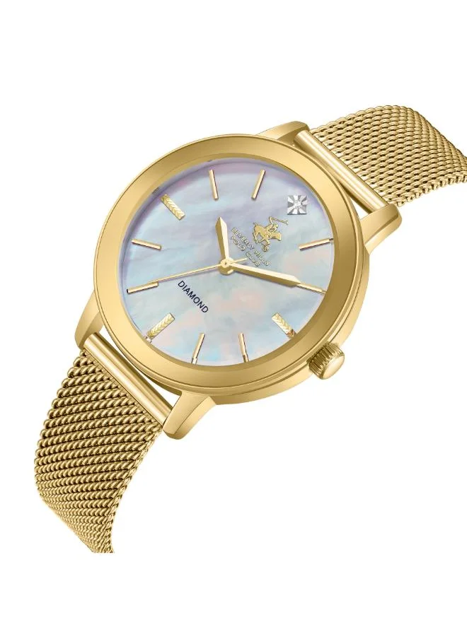 بيفرلي هيلز بولو كلوب BEVERLY HILLS POLO CLUB BP3734C.120 Women's Analog Display Watch & Mesh Strap Gold