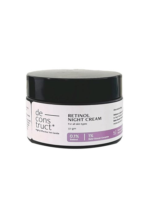 Deconstruct 0.1% Retinol Night Cream with 1% Beta-Glucan Complex | Beginner Friendly | Anti-Aging Night Cream for Fine Lines and Wrinkles | For Women & Men | 50 gm