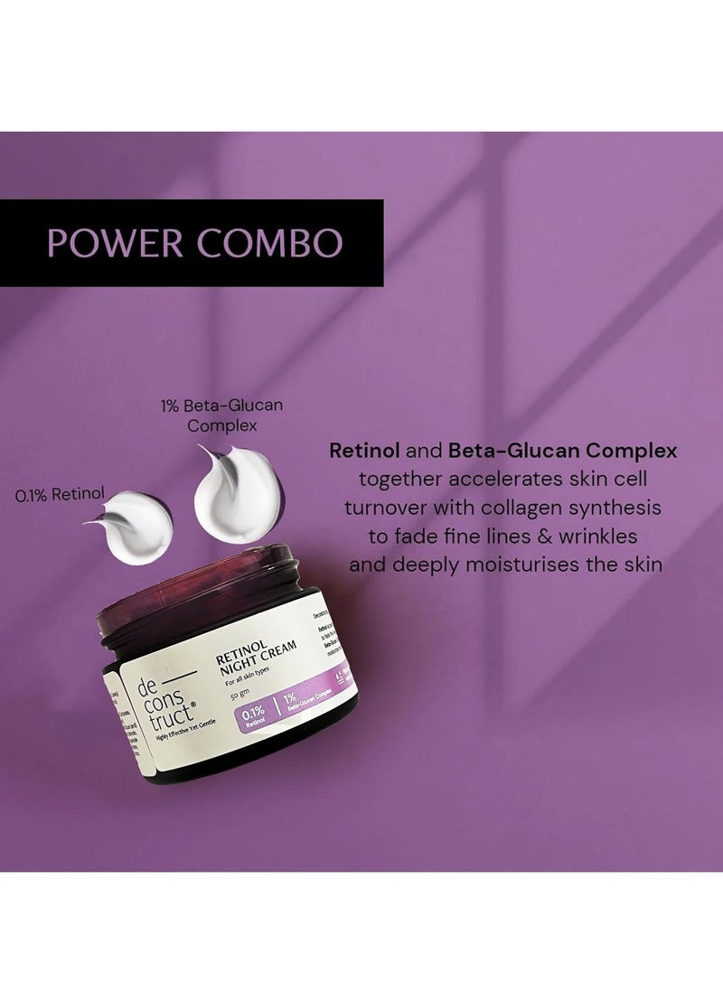 Deconstruct - Deconstruct 0.1% Retinol Night Cream with 1% Beta-Glucan Complex | Beginner Friendly | Anti-Aging Night Cream for Fine Lines and Wrinkles | For Women & Men | 50 gm - Image 1