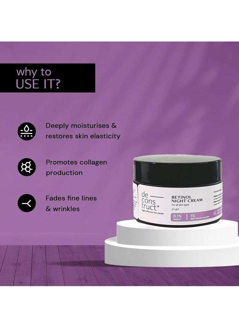 Deconstruct - Deconstruct 0.1% Retinol Night Cream with 1% Beta-Glucan Complex | Beginner Friendly | Anti-Aging Night Cream for Fine Lines and Wrinkles | For Women & Men | 50 gm - Image 1