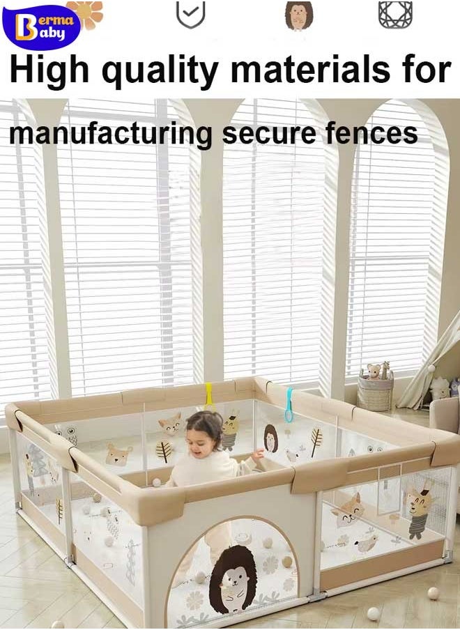 Berma Baby Foldable Baby Playpen 150*180CM, Playard for Babies and Toddlers, Portable Safety Baby Fence Lightweight,No Installation, Indoor & Outdoor Baby Playpen with Ocean Balls*60, White  - Image 2