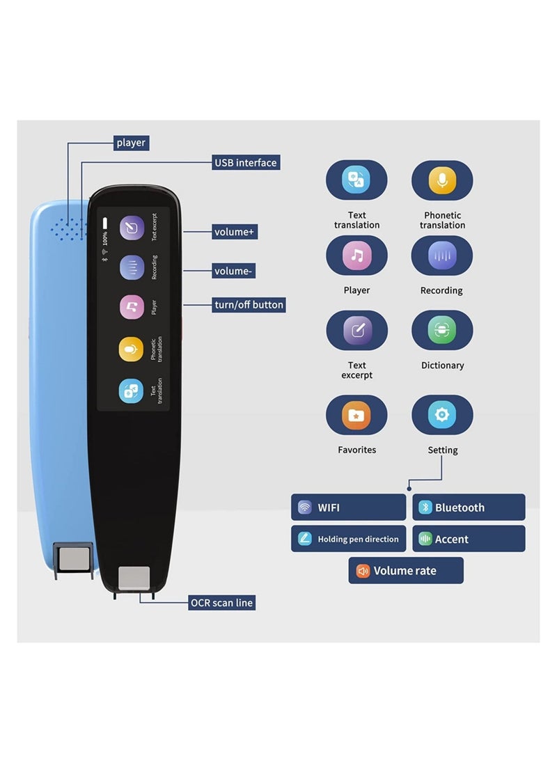 ELTRAZONE - Upgraded Scan Reader Pen, 16GB Dictionary Mobile Scanner Translator Scanning Pen, 112 Language OCR Digital Reader Pen Voice Translator Device, Text&Phonetic Multilingual Translation - Image 1