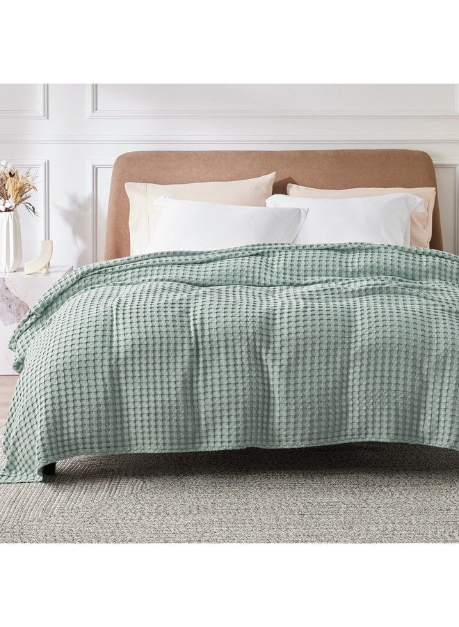 Bedsure Bedsure Cooling Cotton Waffle King Size Blanket - Lightweight Breathable Blanket of Rayon Derived from Bamboo for Hot Sleepers, Luxury Throws for Bed, Couch and Sofa, Sage Green, 104x90 Inches  - Image 2