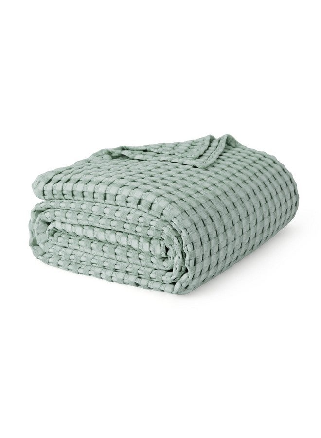 Bedsure Bedsure Cooling Cotton Waffle King Size Blanket - Lightweight Breathable Blanket of Rayon Derived from Bamboo for Hot Sleepers, Luxury Throws for Bed, Couch and Sofa, Sage Green, 104x90 Inches  - Image 1