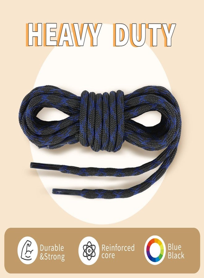 Stepace Wave Round Boot Laces [2 Pairs] Heavy Duty Shoelaces,Work Boots & Hiking Shoes, Blue Black, 55"(140cm) - Image 3