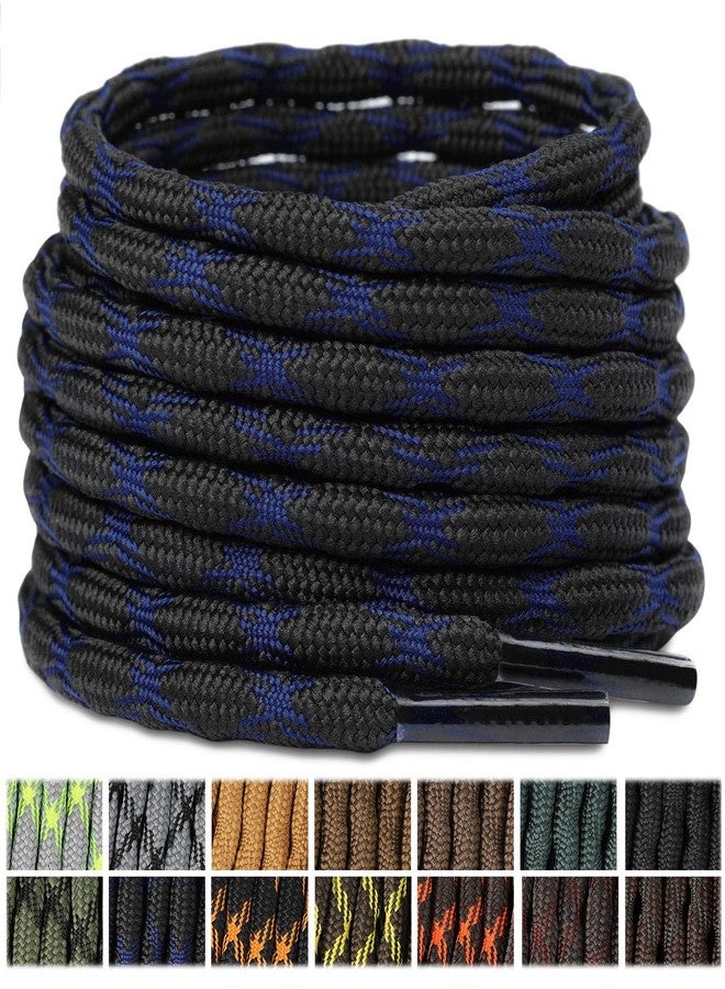 Stepace Wave Round Boot Laces [2 Pairs] Heavy Duty Shoelaces,Work Boots & Hiking Shoes, Blue Black, 55"(140cm) - Image 1