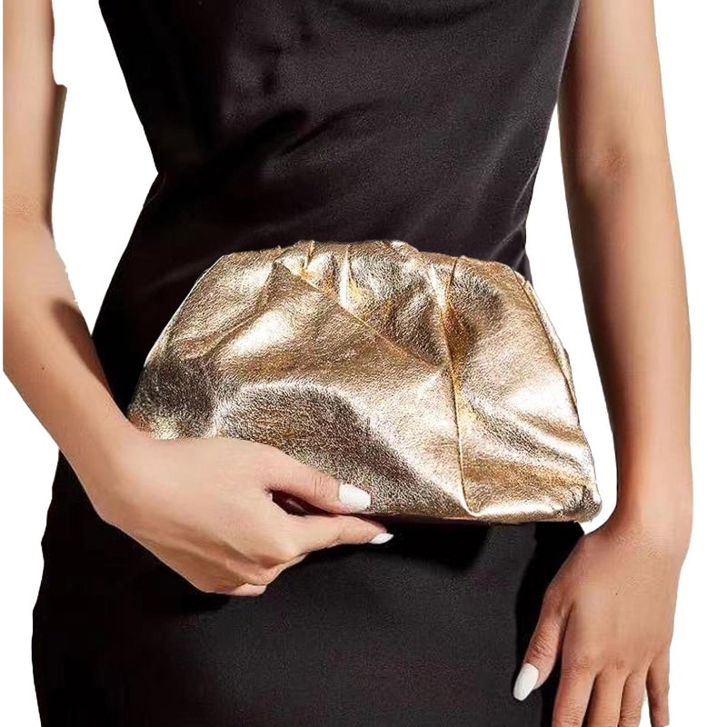 PHILOMENA Dressy Vegan Leather Clutch Purse for Women, Soft Pleated PU Evening Purse for Weddings, Proms (Gold) - Image 2
