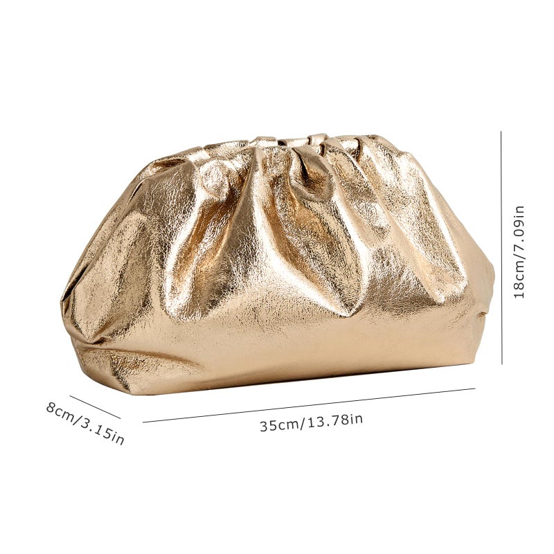 PHILOMENA Dressy Vegan Leather Clutch Purse for Women, Soft Pleated PU Evening Purse for Weddings, Proms (Gold) - Image 3