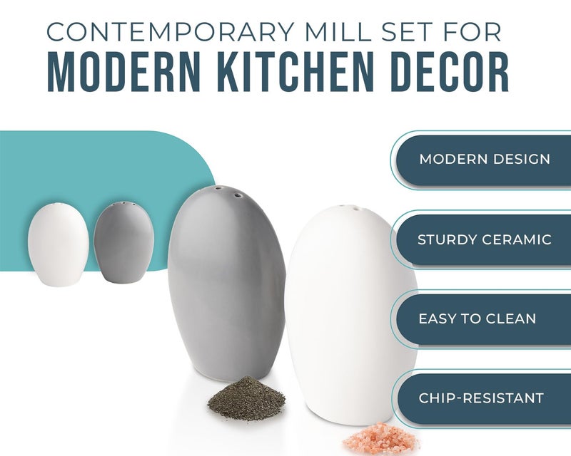 Comfify Salt & Pepper Shakers – White & Grey Ceramic – Contemporary Kitchen Decor - Image 2