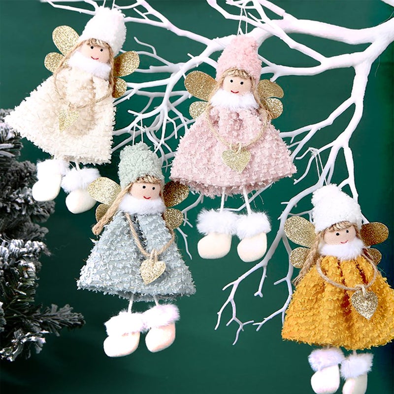 FZBNSRKO 4pcs Mixed Color Plush Doll Ornaments Xmas Tree Decorative Plush Angel Pendants for TreesGiftsHome Decoration