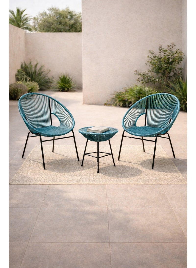 Harmony Home 3-Piece Outdoor Seating Set in Blue – 2 Acapulco Steel Chairs & Glass Top Table, Garden, Balcony & Poolside Furniture - Image 1