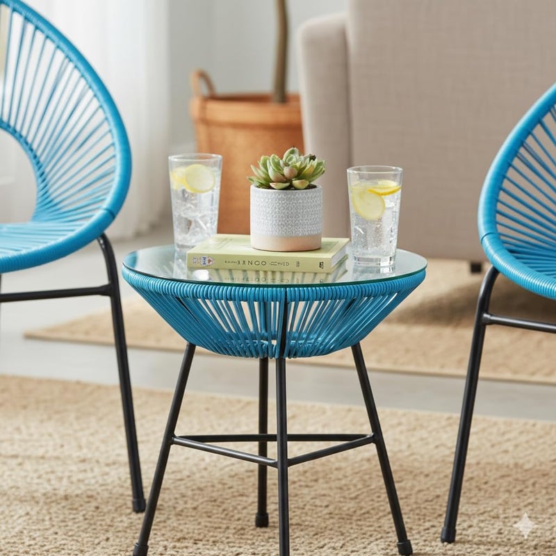 Harmony Home 3-Piece Outdoor Seating Set in Blue – 2 Acapulco Steel Chairs & Glass Top Table, Garden, Balcony & Poolside Furniture - Image 5