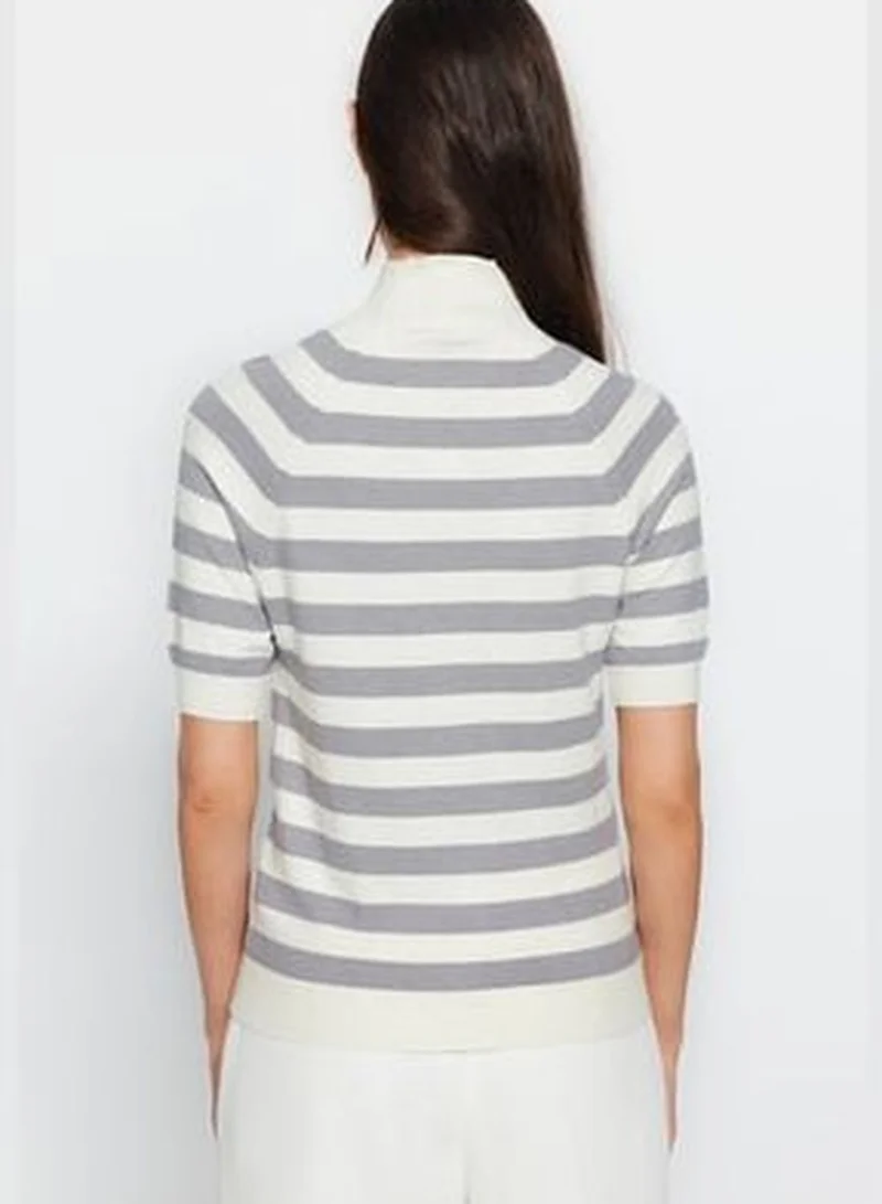 trendyol Ecru Premium/Special Yarn Soft Textured Striped Basic Knitwear Blouse TWOAW24BZ00003