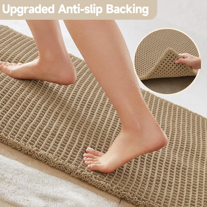 TYUU Waffle Bath Mat, Boho Bathroom Rugs Non Slip Washable Super Absorbent Quick Dry Farmhouse Bathroom Decor, 30"x20" Khaki - Image 4