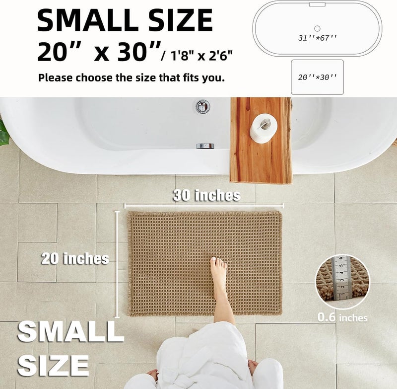 TYUU Waffle Bath Mat, Boho Bathroom Rugs Non Slip Washable Super Absorbent Quick Dry Farmhouse Bathroom Decor, 30"x20" Khaki - Image 2