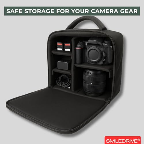 SMILEDRIVE® DSLR Camera Bag, Black, Water-Resistant Nylon, 27x10x27 cm, Padded Dividers, Compact Lightweight, Professional Photography Gear Storage Case for Travel, Daily Shoots - Image 2