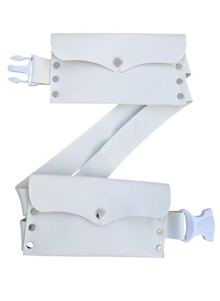 Ihram belt seamless belt for Umrah and Hajj with snap closures 2 pockets and elastic waistband with a clip white color. - Image 1