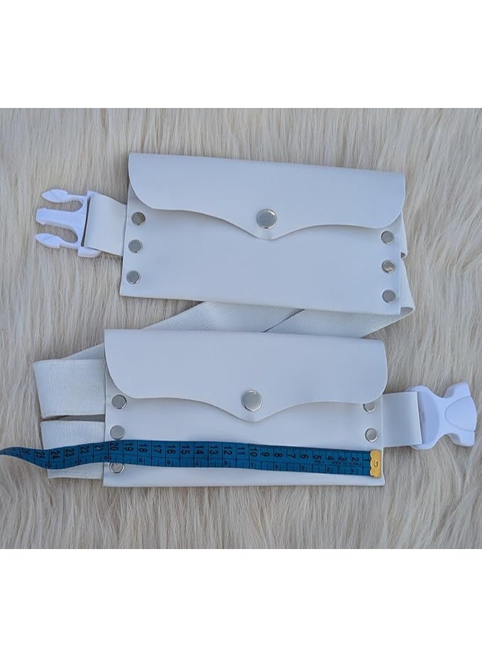 Ihram belt seamless belt for Umrah and Hajj with snap closures 2 pockets and elastic waistband with a clip white color. - Image 3