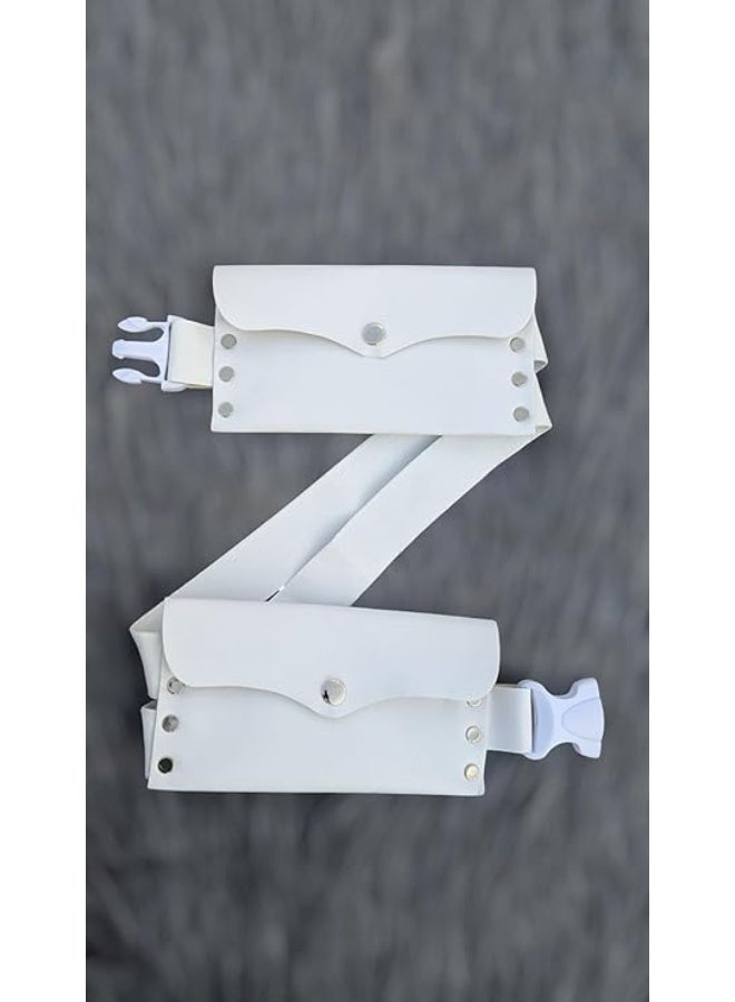 Ihram belt seamless belt for Umrah and Hajj with snap closures 2 pockets and elastic waistband with a clip white color. - Image 5