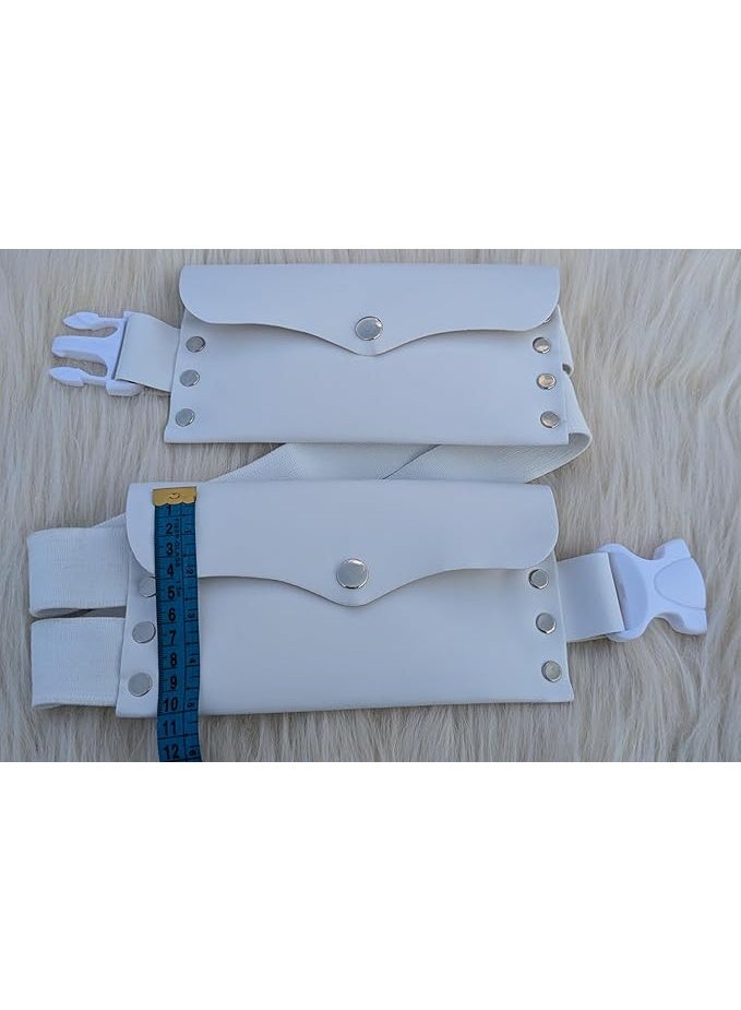 Ihram belt seamless belt for Umrah and Hajj with snap closures 2 pockets and elastic waistband with a clip white color. - Image 4
