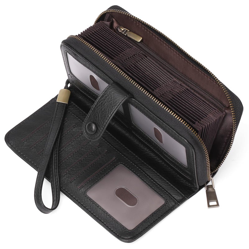 GAEKEAO Leather Credit Card Holder Wallet for Women RFID Blocking Large Capacity Bifold Zipper Card Case Organizer with Wristlet 45 Slots - Image 1