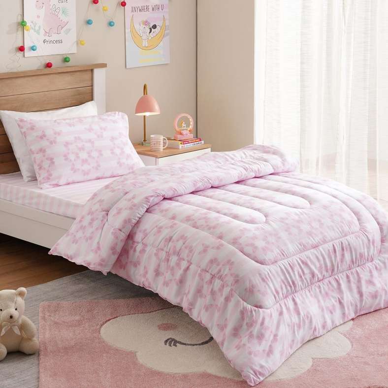 Pan Home طقم لحاف الفراشة الرومانسية الوردية للفتيات