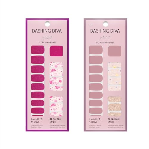 Dashing Diva Gloss Nail Strips Bundle The Moody Florals Collection Fleur Flair Olive Branch UV Free Chip Resistant Long Lasting Gel Stickers Contains 2 Sets - Image 1