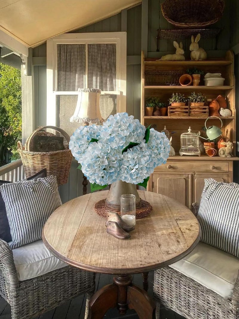 ZYTUYO 5 Pcs White & Light Blue Silk Hydrangeas Artificial Flower Boho Dried Touch 20'' Faux Hydrangeas for Indoor Home Decor Kitchen Living Room Outdoor Porch Wedding Flower Arrangement - Image 2
