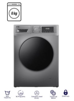 6KG Front loading Automatic Washing Machine, 1000rpm Max. Spin Speed, 16 Programs, Dark Silver Color, Auto Balance System, Child Lock, Fault Check, LED Display, Universal Motor | Model Name: RO-07FWTS-01
