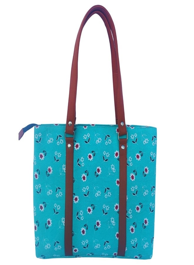Dorca® Women's Cotton Laptop Bag for 15.6 Inch Laptops - Fits Asus, Dell, Acer, HP, Lenovo - Stylish Office Tote with Handles and Multiple Pockets, Lightweight, PU Leather handles (Aqua) - Image 1