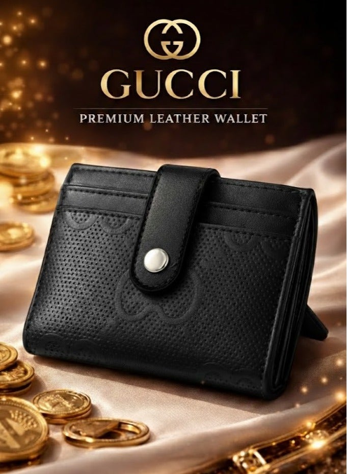 غوتشي محفظة جلد فاخرة للكروت والنقود – تصميم أنيق بحجم عملي مع زر إغلاق آمن - للجنسين - Image 1