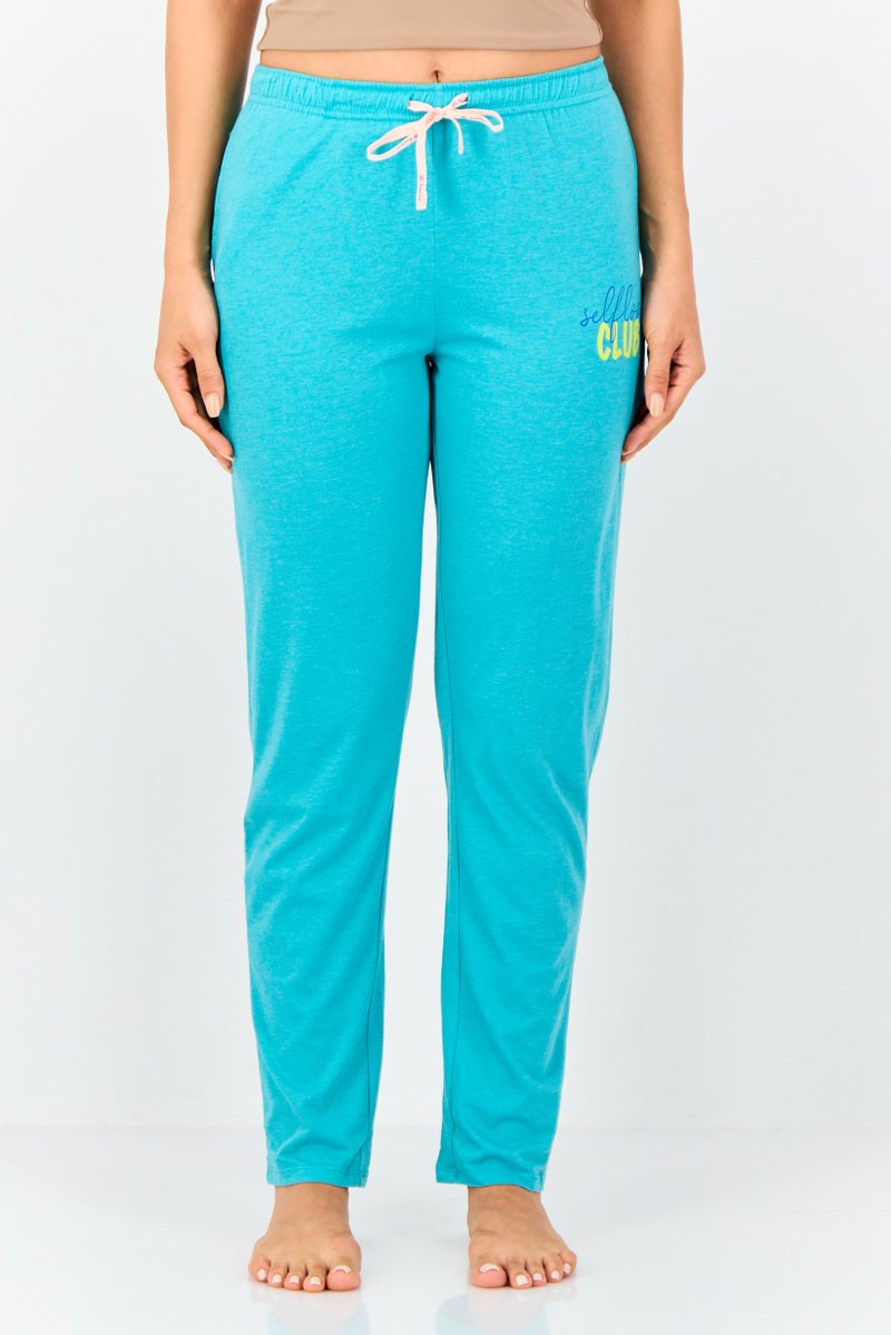 zivame Rosaline x Zivame Women Graphic Print Drawstring Sleepwear Pyjamas, Turquoise - Image 1