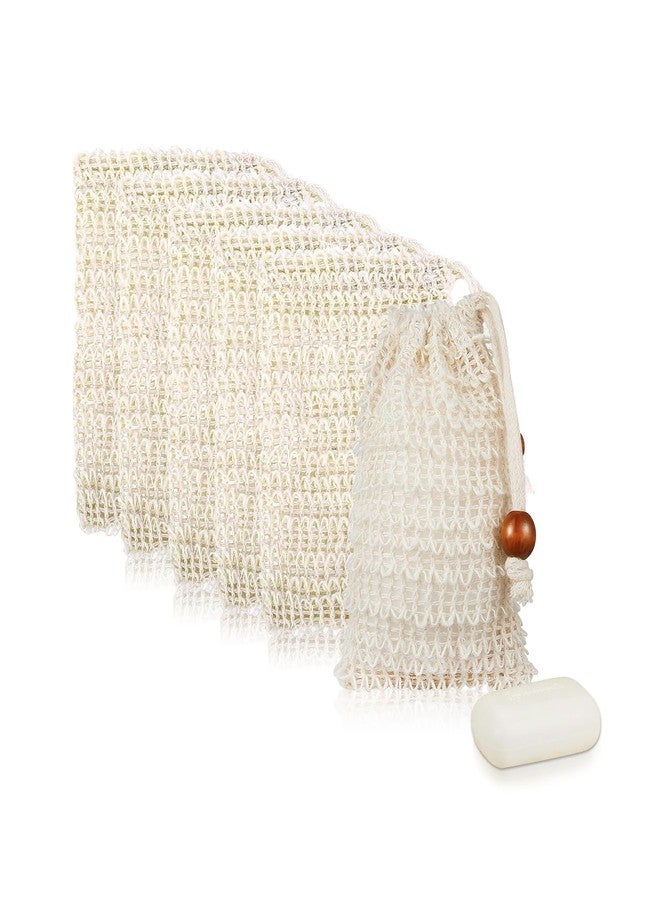 Feelorna Soap Saver Bag, Soap Bag Soft for Shower, Exfoliating Mesh Soaps Saver Pouch Bags for Facial Body Cleansing Foaming (3.5''x5.5'', Beige with Wooden Beads) - Image 1