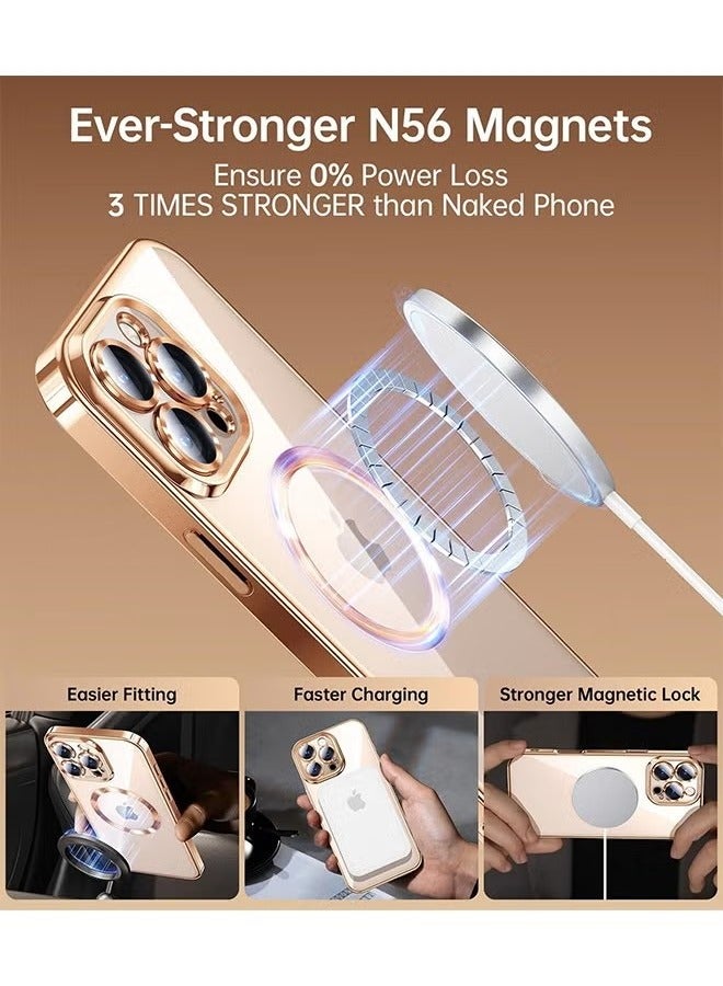 iPhone 16 Pro Max Case With MagSafe, Strong Magnet, 【Shockproof Thin Cover】 Full Camera Lens Protector, Plating Glossy Yellowing Resistant Shockproof Soft Protective Case Cover, Anti Scratch  Fingerprint, Gold Clear - Image 2