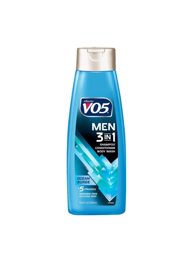 Alberto VO5 VO5 Mens 3-IN-1 Shampoo Conditioner and Body Wash - 12.5 Oz - Ocean Surge - 5 Essential Vitamins to Help Nourish and Hydrate Your Hair and Skin- Vitamin A, H, C, B5 and B3 - Image 1