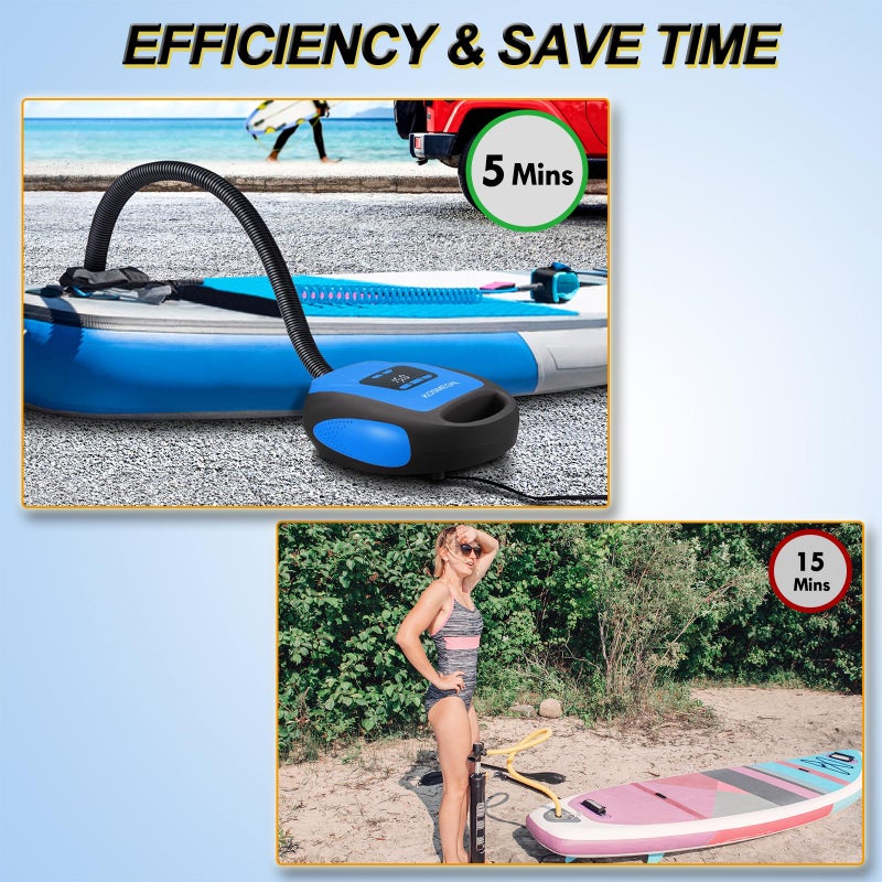kosmegal Paddle Board Pump Electric Portable, SUP Pump for Paddleboard, Professional 20PSI Air Compressor with Auto-Off, Deflation Function and 12V DC Car Connector for Inflatables, Kayaks and Boats(Lake Blue) - Image 3