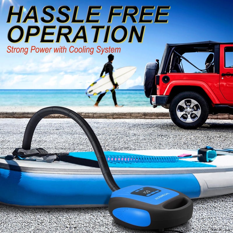 kosmegal Paddle Board Pump Electric Portable, SUP Pump for Paddleboard, Professional 20PSI Air Compressor with Auto-Off, Deflation Function and 12V DC Car Connector for Inflatables, Kayaks and Boats(Lake Blue) - Image 2