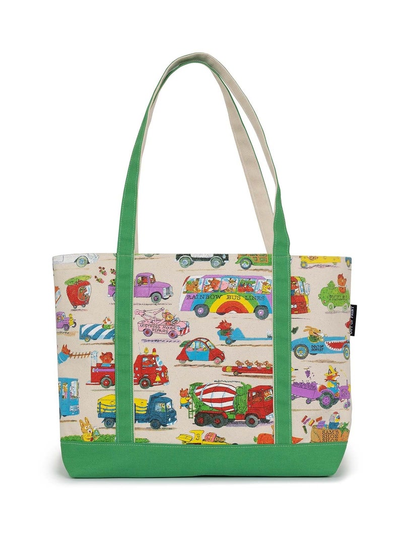 Out of Print Cars and Trucks and Things That Go Zippered Tote Bag with Inner Pocket - Richard Scarry Gift for Book Lovers - Image 1