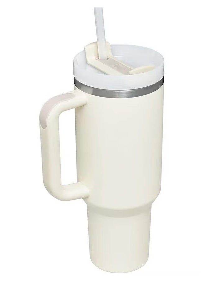Stanley - Stanley Quencher H2.0 FlowState Stainless Steel Vacuum Insulated Tumbler with Lid and Straw for Water, Iced Tea or Coffee Smoothie & More - Cream, 40 oz Water Bottle - Image 1